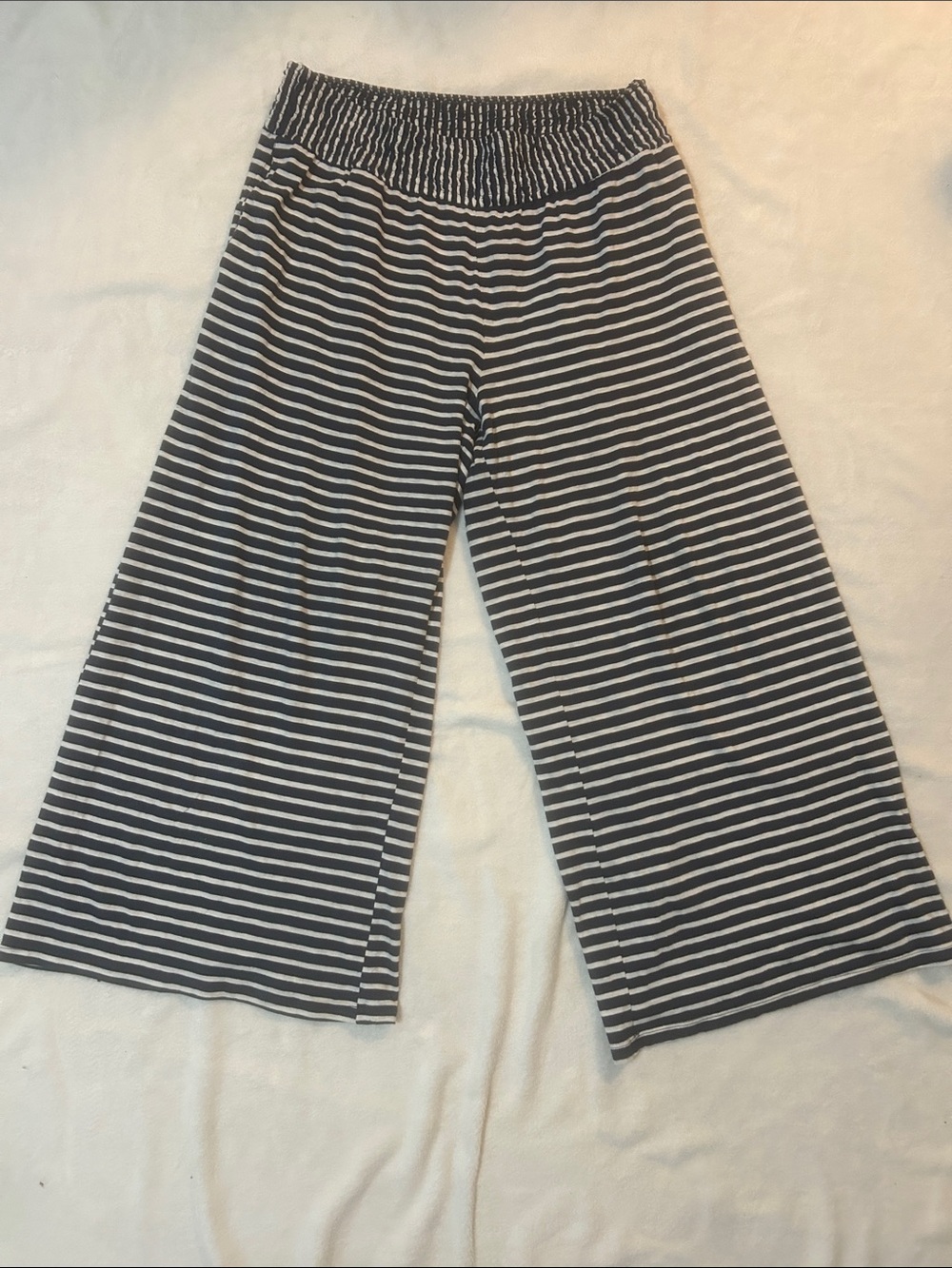 American Eagle Women’s Pants Navy Striped Wide-Leg Lightweight Cotton Size Large